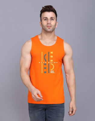 SLOWLORIS Printed, Typography Men Round Neck Orange T-Shirt