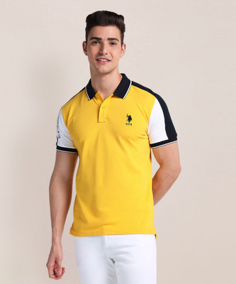 U.S. POLO ASSN. Colorblock Men Polo Neck Yellow T-Shirt