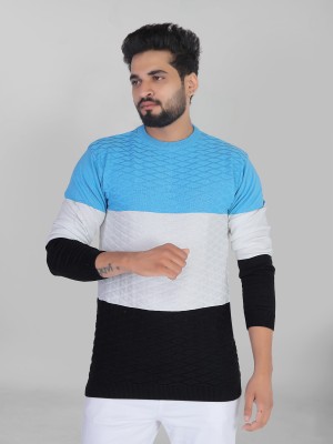 HouseOfCommon Striped Men Round Neck Black, Blue T-Shirt