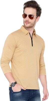 Adorbs Solid Men Polo Neck Beige T-Shirt