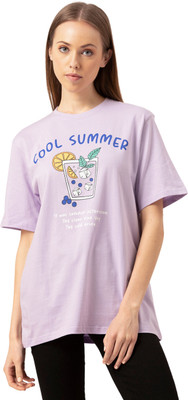 Lounge Dreams Graphic Print, Typography Women Round Neck Purple T-Shirt