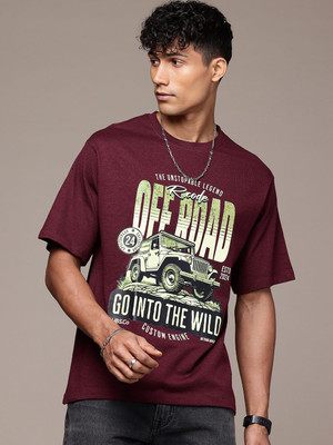 R.Code by The Roadster Life Co. Printed Men Round Neck Maroon T-Shirt