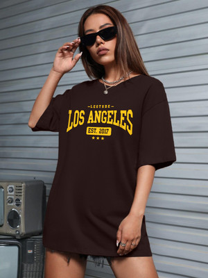 Leotude Printed Women Round Neck Brown T-Shirt