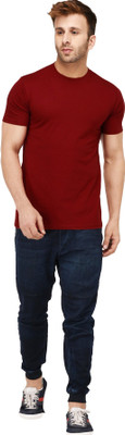 New Trends Collection Self Design Men Round Neck Maroon T-Shirt