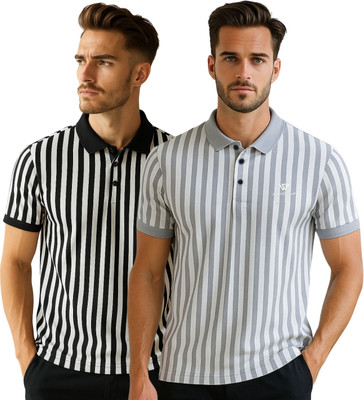 WILD ELEPHANT Striped Men Polo Neck Multicolor T-Shirt