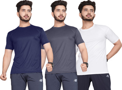 Hookstep Solid Men Round Neck Multicolor T-Shirt