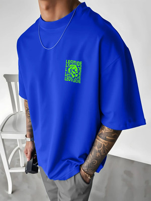 Leotude Printed Men Round Neck Blue T-Shirt