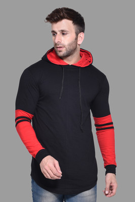 Trendfull Colorblock Men Hooded Neck Black, Red T-Shirt