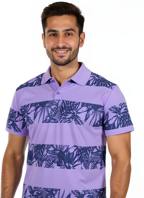 Hushbucks Printed Men Polo Neck Purple T-Shirt