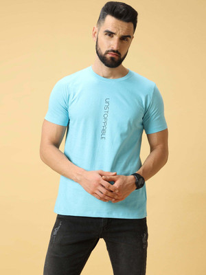 Estilocus Printed Men Round Neck Blue T-Shirt
