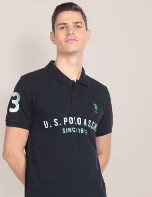 U.S. POLO ASSN. Printed, Typography Men Polo Neck Blue T-Shirt