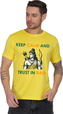 POONAM Self Design Men Round Neck Reversible Yellow T-Shirt