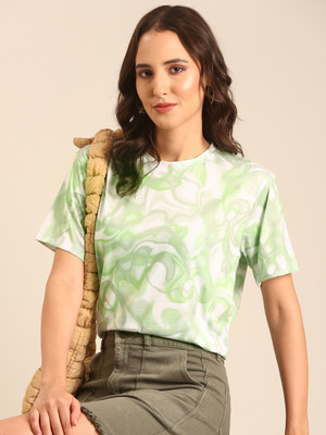 Marca Disati Graphic Print Women Round Neck Green T-Shirt
