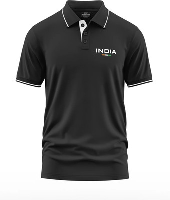 Warriorworld Graphic Print Men Polo Neck Black T-Shirt