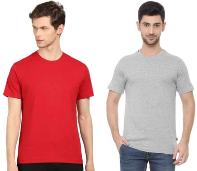 VAN HEUSEN Solid Men Round Neck Red, Grey T-Shirt