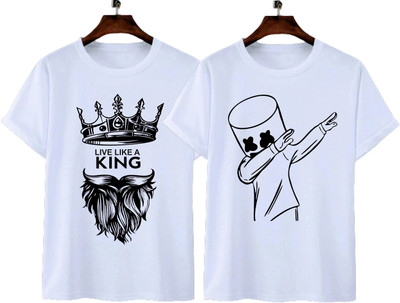 F N D Solid Men Round Neck White T-Shirt