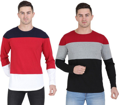 Styvibe Colorblock Men Round Neck Multicolor T-Shirt