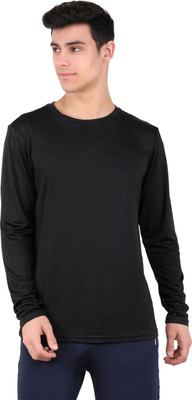 never lose Self Design, Sporty, Solid Men Round Neck Black T-Shirt