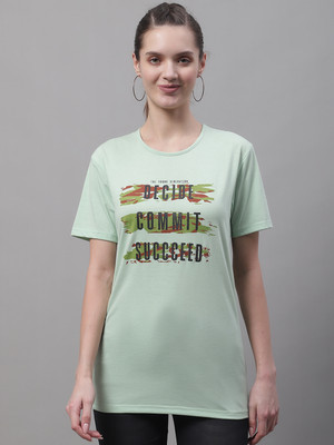 MACK JONNEY Printed Women Round Neck Light Green T-Shirt