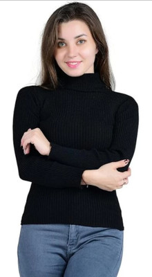 GRD Solid Women High Neck Black T-Shirt