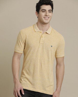 Linen Club Solid Men Polo Neck Yellow T-Shirt