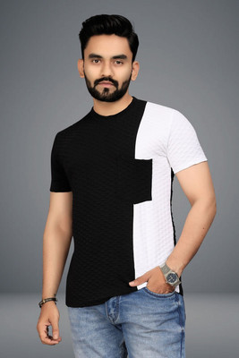 TANNU FAB Colorblock Men Boat Neck Black T-Shirt