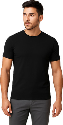 IC4 Solid Men Round Neck Black T-Shirt