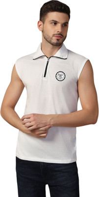 tfurnish Printed Men Polo Neck White T-Shirt