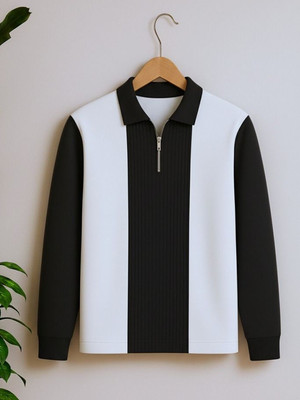 KAJARU Colorblock Men Polo Neck Black T-Shirt