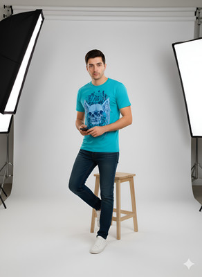 LIQQR Printed Men Round Neck Blue T-Shirt