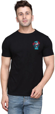 tfurnish Printed Men Round Neck Black T-Shirt