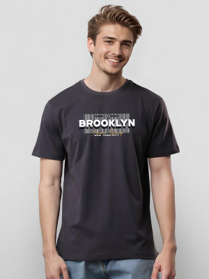 ADRO Printed Men Round Neck Grey T-Shirt