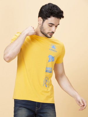 BEING HUMAN Printed, Typography Men Round Neck Yellow T-Shirt