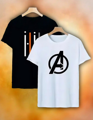 wike denims Printed Men Round Neck Black, White T-Shirt