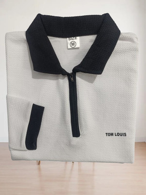 TOM LOUIS Solid Men Zip Neck White T-Shirt