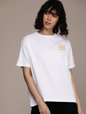 Roadster Printed Women Round Neck White T-Shirt