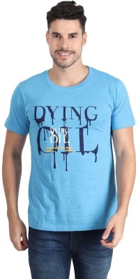 AHQUAF Printed, Typography Men Round Neck Light Blue T-Shirt