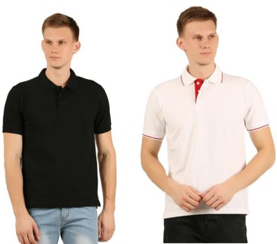 HAYATI Solid Men Polo Neck White, Black T-Shirt