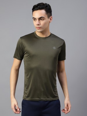 DIAZ Solid Men Round Neck Dark Green T-Shirt