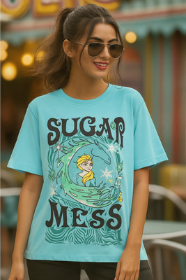 SZN Solid Women Round Neck Light Blue T-Shirt