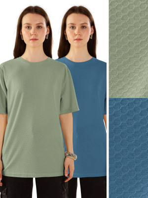 Hellcat Solid Women Round Neck Blue, Grey T-Shirt