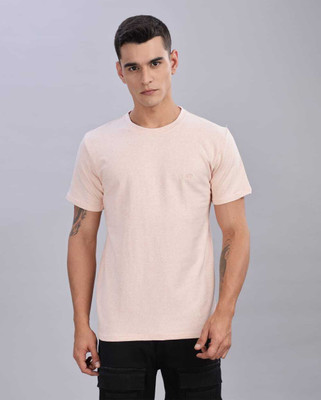 Raw Purple Solid Men Round Neck Pink T-Shirt