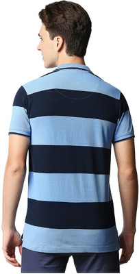 BASICS Striped Men Round Neck Blue T-Shirt