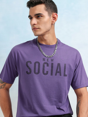 HIGHLANDER Printed Men Round Neck Purple T-Shirt