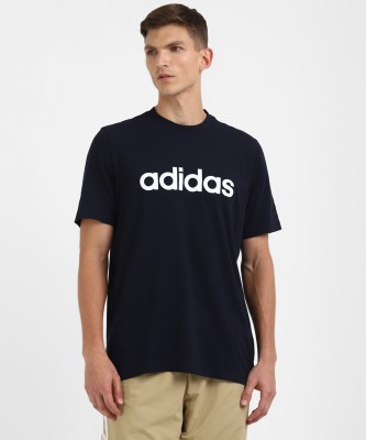 ADIDAS Printed Men Round Neck Blue T-Shirt