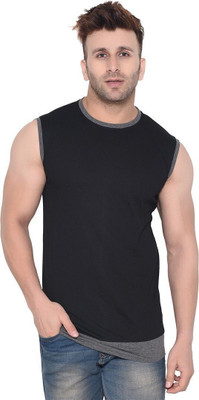 GEUM Solid Men Round Neck Black, Grey T-Shirt