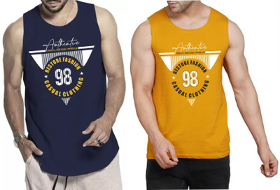 WOOSTRO Printed Men Scoop Neck Dark Blue, Brown T-Shirt