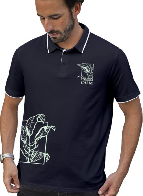 Fighterhero Printed Men Polo Neck Navy Blue T-Shirt