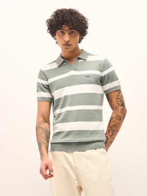 THE BEAR HOUSE Striped Men Polo Neck Green, White T-Shirt