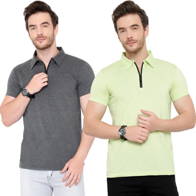 JB Jangoboy Solid Men Polo Neck Green, Grey T-Shirt